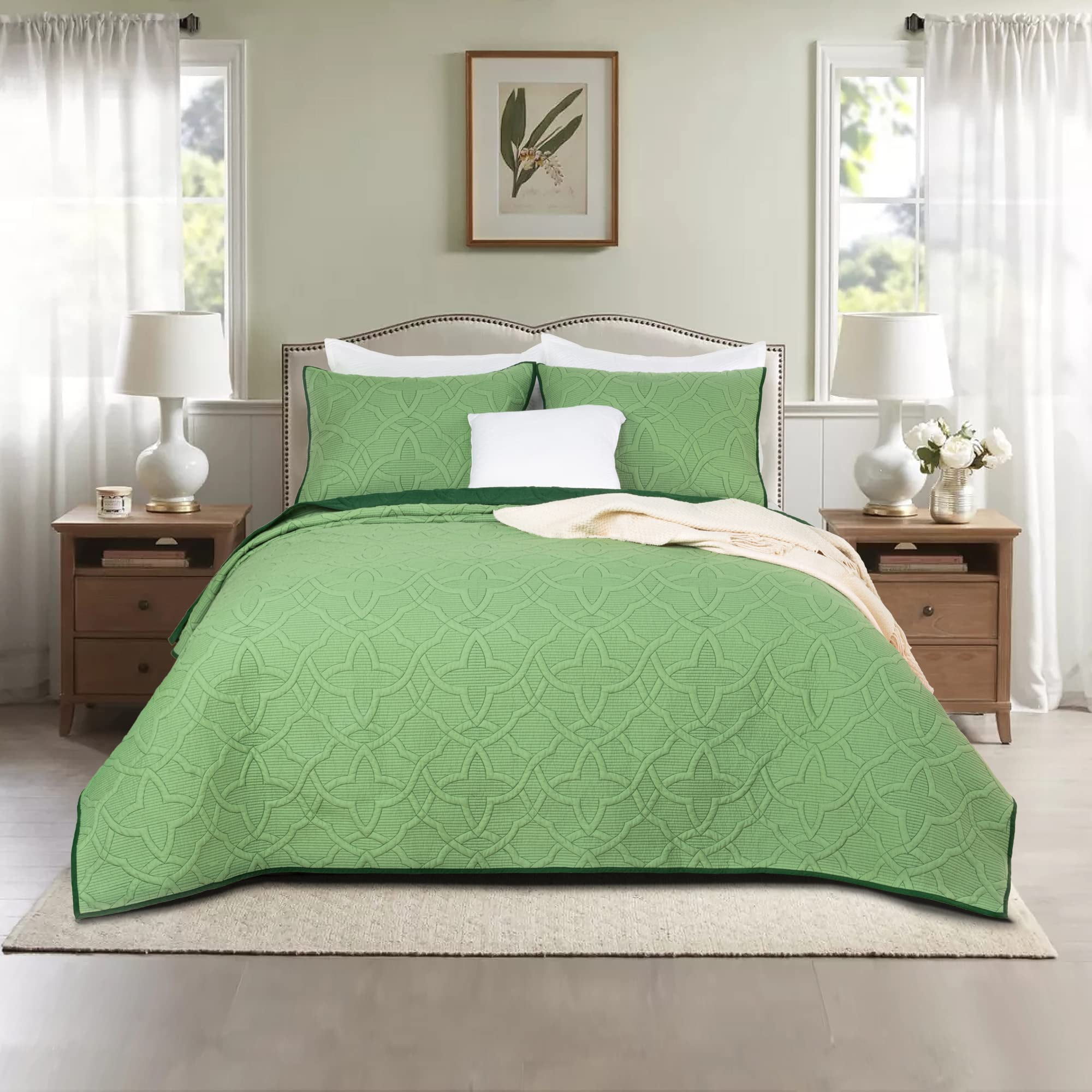 Rosecret Reversible Washed Cotton Quilt Set, Sage Green Queen Size