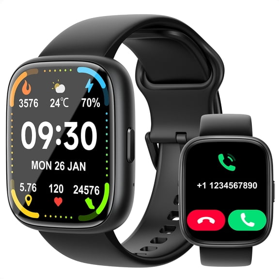 Vibeat Smart Watch Alexa Built-in 1.83" HD Bluetooth Call IP68 Fitness Tracker Black