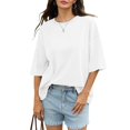 thumbnail image 4 of beishanbush Spring Sales Saving $10 Basic Tees Casual Tshirts Women's Oversized T-Shirt,Half Sleeve Boxy Neck Loose Overcut Shoulders Casual Under $10, 4 of 8