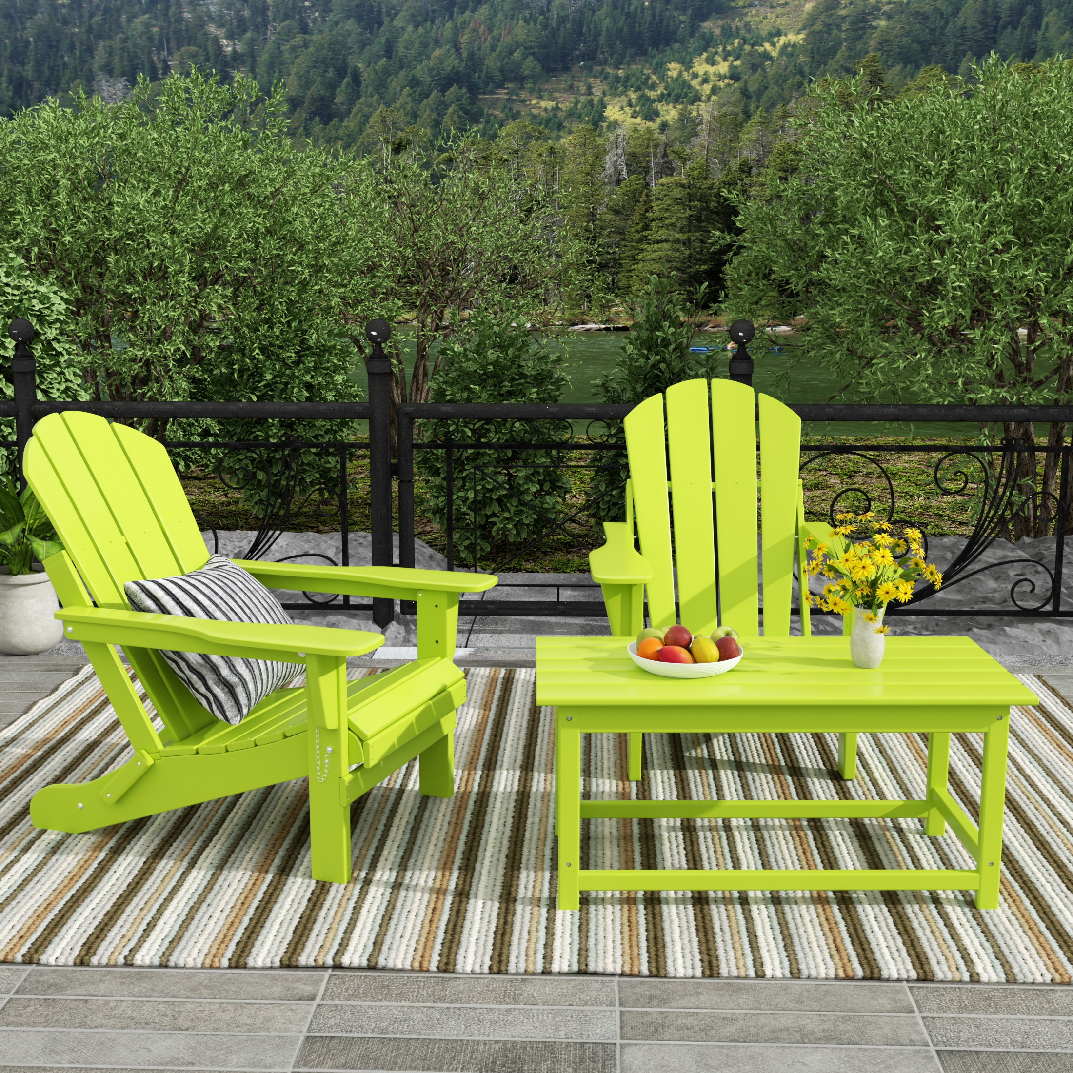 WestinTrends Malibu 3-Pieces Outdoor Patio Furniture Set, All Weather Outdoor Seating Plastic Adirondack Chair Set of 2 with Coffee Table for Porch Lawn Backyard, Lime - image 2 of 7