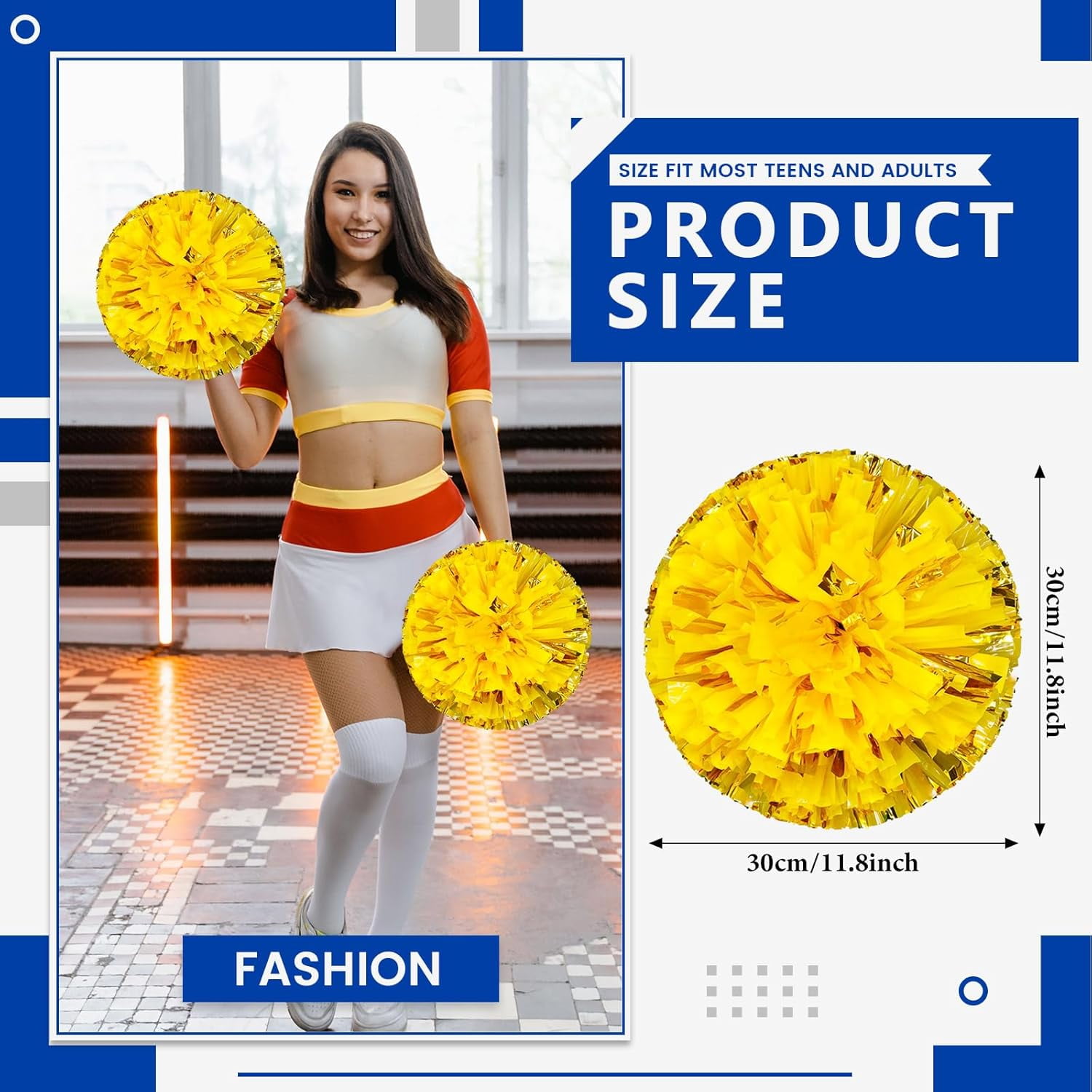 8 PCS Metallic Cheerleading Pom Pom for Team Spirit Sports Dance Cheering Kids Adults-Ring Style