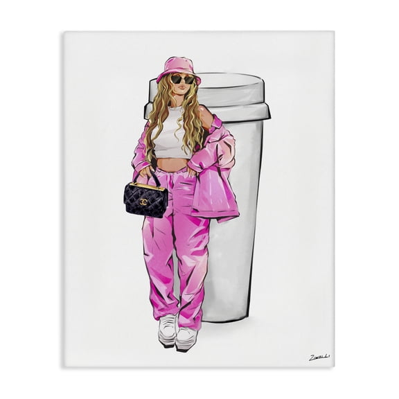 Stupell Industries Trendy Style Girl & Coffee Food & Beverage Painting Wrapped Canvas Art Print Wall Art, 16 x 20