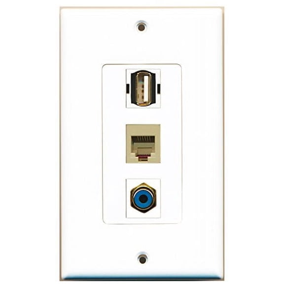 RiteAV - 1 Port RCA Blue and 1 Port USB A-A and 1 Port Phone RJ11 RJ12 Beige Decorative Wall Plate Decorative
