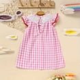thumbnail image 2 of ZEHJUHAN Toddler Girls' Short Sleeve Checkered Dress Heart Embroidery Ruffle Detail Back Button Dress Pink，3-6M, 2 of 8