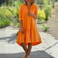 thumbnail image 2 of Women's Fashion Casual Solid Color V-neck Linen Plus Size Long Dress, 2 of 4