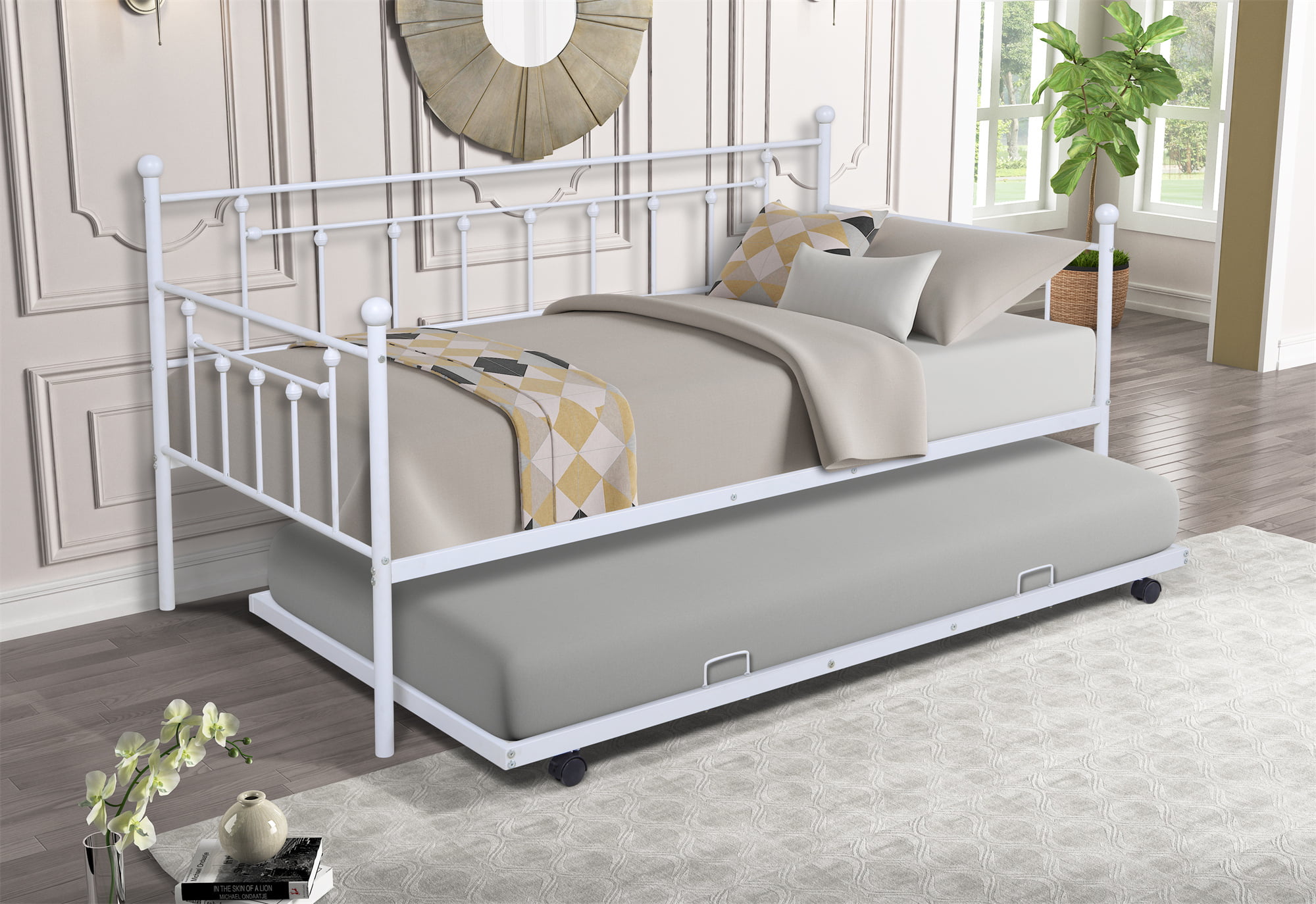 Gray Fiots Twin Size Fabric Trundle Daybed