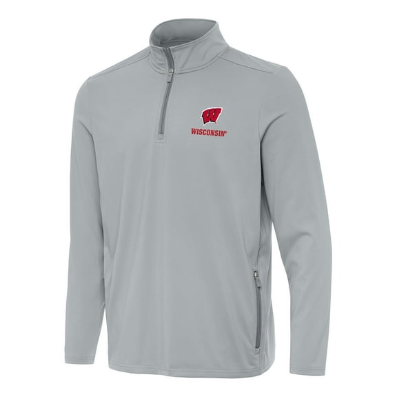 Men's Antigua  Gray Wisconsin Badgers Perilous Quarter-Zip Sweatshirt