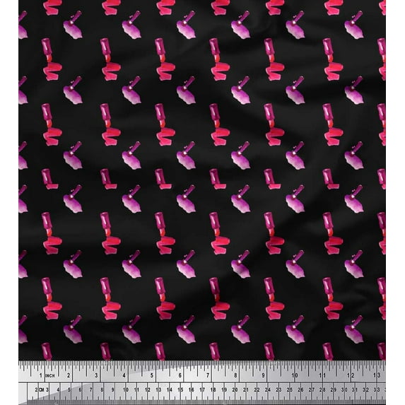 Soimoi Black Rayon Fabric Lipstick & Nailpaint Fashion Print Sewing Fabric Yard 56 Inch Wide