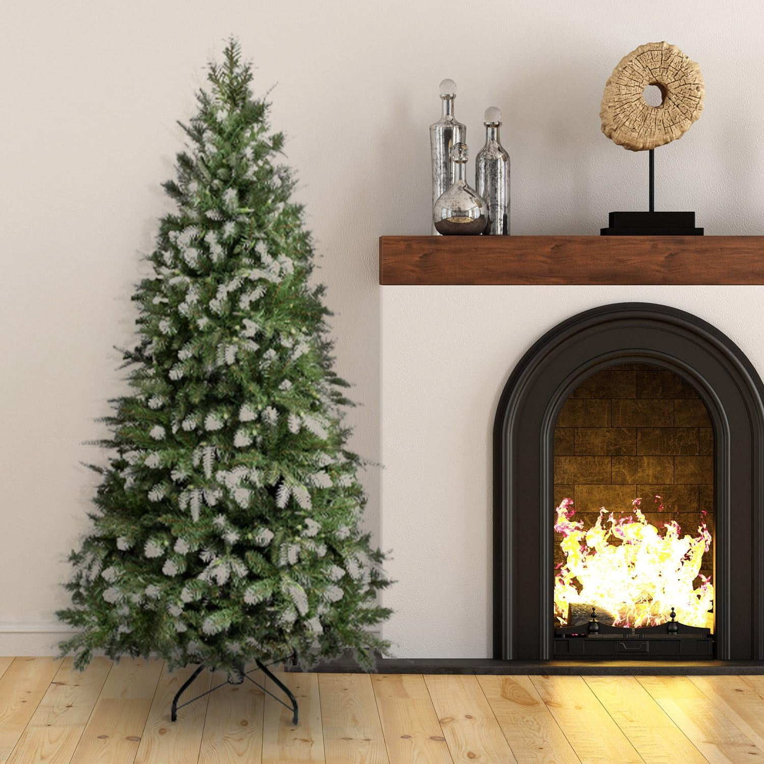 Naomi Home 6.5ft Artificial Christmas Tree, White Tip, Dense