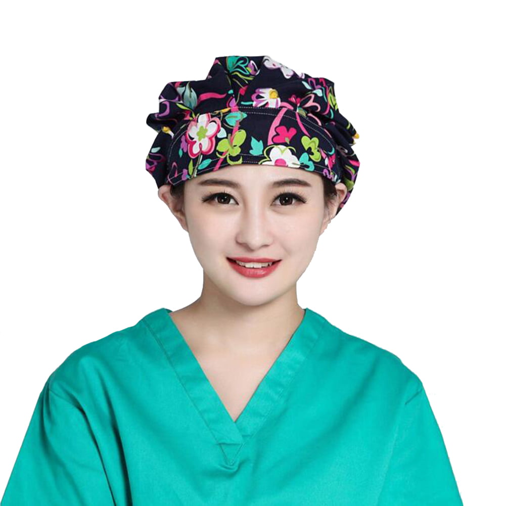 Doctor Scrub Cap Surgery Medical Surgical Women's Lace Up Printing Bouffant Hat 