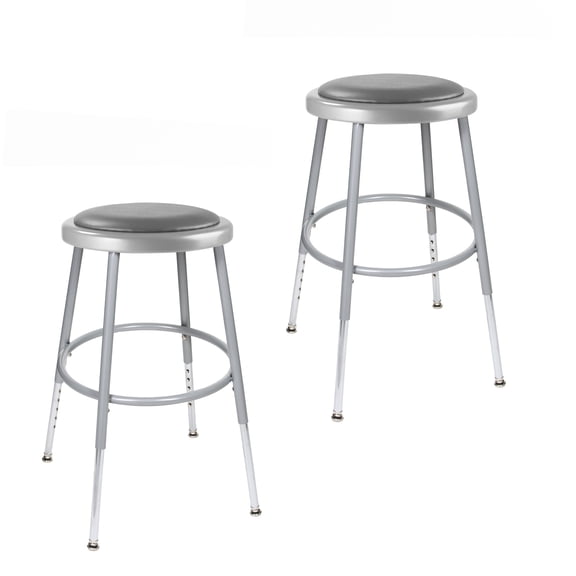 Hampden Furnishings Otto 19"-27" Adjustable Vinyl Padded Science Stool, Grey, 2 Pack