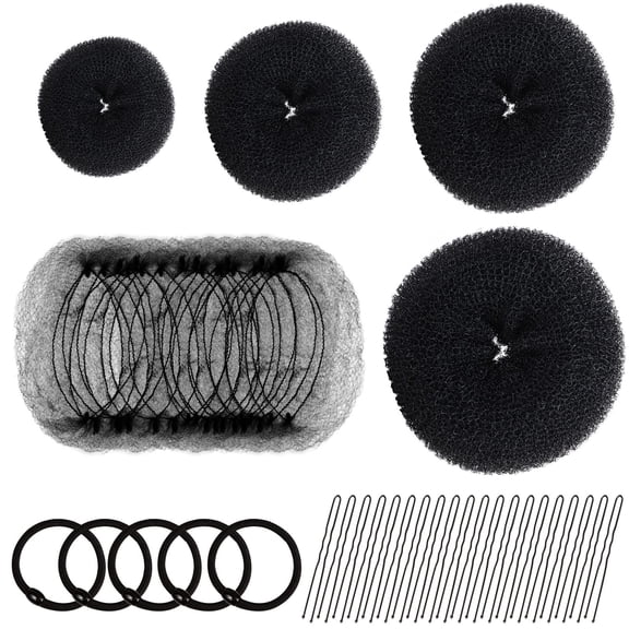 Hair Accessory Set: 20 Invisible Nets, 4 Donut Makers, 5 Elastics, 20 Bobby Pins (Brown)
