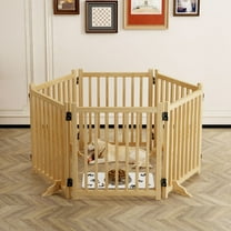 CQSXDA Wooden Freestanding Dog Gates 6 Panel 31" Tall Indoor Pet Gate for Doorways and Stairs Easy Step Over Fence