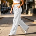 thumbnail image 6 of Women's Corduroy Pants Casual Solid Color Fashion High Waisted Wide Leg Trousers Drawstring Elastic Waist with Pockets, 6 of 9