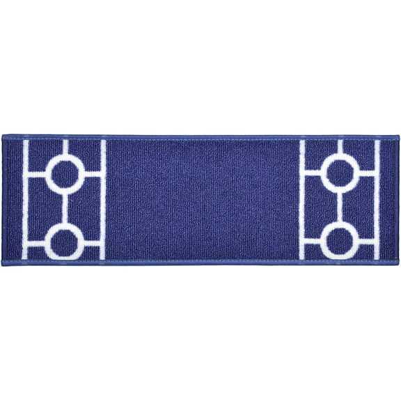 Custom Size Cut to Size Stair Treads Chain Border Navy Blue Customize Slip Resistant Latex Backing Low Profile Stair Tread Set Of 13 (Navy Blue 13in x 36 in)