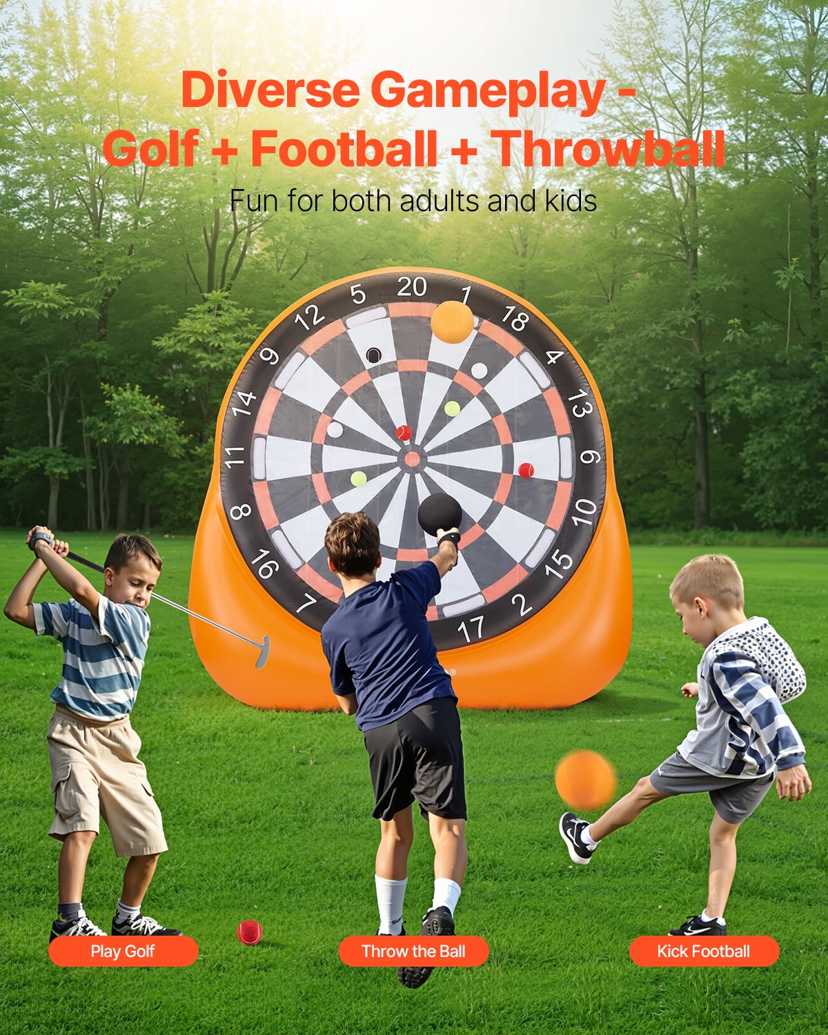VEVOR Inflatable Soccer Dart Board,over 6 ft High Giant Soccer Dart Board with 4 Kick Balls,12 Tennis and Air Pump, 3-Min Setup,Ideal for Giant Yard Games, Giant Kick Darts Game, Backyard Golf Game