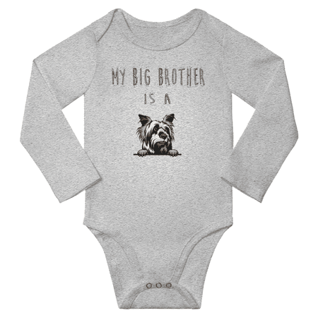 

My Big Brother is a Silky Terrier Dog Funny Baby Long Sleeve Bodysuit Boy Girl (Gray 0-6M)