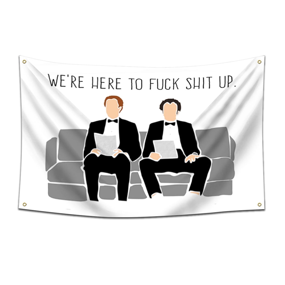 Step Brothers The Interview We're Here Up Flag Banner （3 x 5ft） for Room Decor, Outdoor, Parties, Gift, College Dorm with Four Brass Grommets