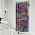 thumbnail image 2 of Small Stall Narrow Shower Curtain 36"W x 72"L – Tropical Bohemian Leaves, Mid-Century Abstract Boho Botanical Bathroom Decor, Vintage Floral Palm Leaf Pattern, Rustic Tribal Folk Style, 2 of 5