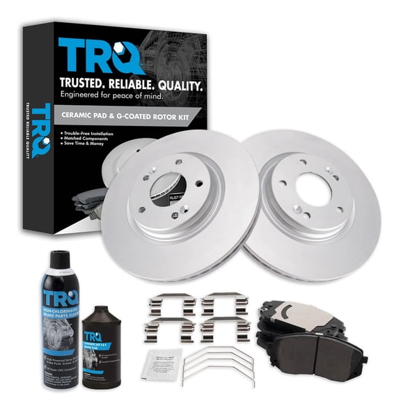 TRQ Front Ceramic Brake Pad & Coated Rotor Kit w/Chemicals for Kia Soul BKA24758
