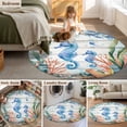 thumbnail image 5 of Round Rugs 3Ft, Seahorse Coastal Round Area Rug Washable Indoor Throw Carpet, Summer Nautical Starfish Coral Grey Wooden Small Non Slip Circle Rug for Bedroom Living Room Home Decor Aesthetic, 5 of 8