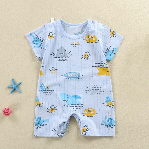 YHAJDS Toddler Baby Short Sleeve Romper Solid Color Print Cotton Bodysuit Jumpsuit Summer Newborn Infants Outfit