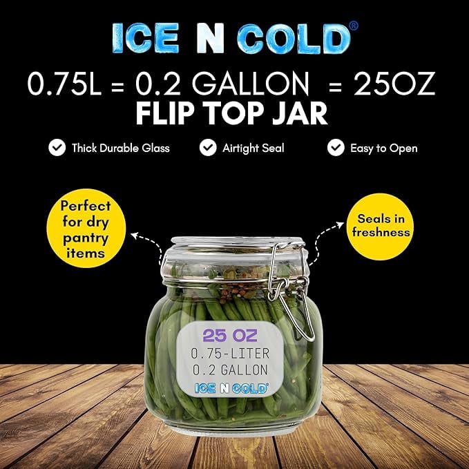 Airtight Glass Storage Jars with Clamp Lid – Food Storage Containers with Rubber Gasket Seal – Pantry & Kitchen Canisters for Dry Goods, Coffee, Sugar, Pasta – 0.4L to 2.2L Sizes (2, 25oz | 0.75L)