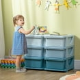 Qaba 6 Drawer Chest Toy Organizer Plastic Bins for Kids Storage, Blue