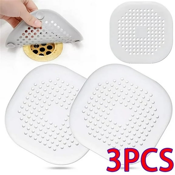 Filter Drain Hair Catcher Square Silicone Trap Shower Drain Cover with Suction Cups for Bathroom Bathtub Kitchen Filter Flat Strainer 3 Pack, Kitchen Essentials Clearance Sale