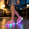 thumbnail image 3 of FINALGANG Kids Girls Adjustable Hook And Loop Flower Cherry Rhinestone Light Up Sandals Transparent LED Thick Sole Summer Glowing Casual Sandals Cozy Shoes 6-6.5 Years, 3 of 8