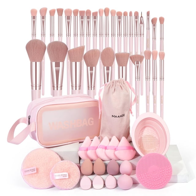 Set de brochas de maquillaje MAANGE, 49 unidades, sintéticas, con bolsa y batidora