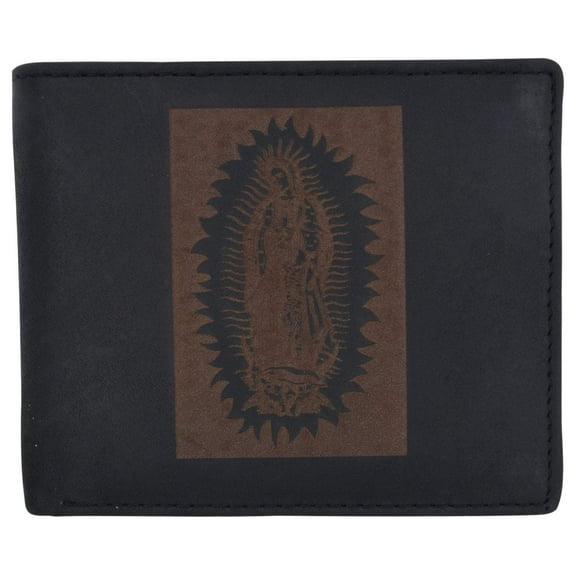 Guadalupe Virgin Logo RFID Genuine Leather Mens Bifold Wallet
