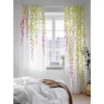 thumbnail image 3 of Sheer Curtains 96 Inches Long 2 Panels Set for Living Room, Spring Leaves Semi Sheer Curtains for Windows, Green Pink Pastoral Botanical Branches Voile Window Treatments Rod Pocket Curtain, 3 of 7