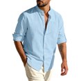 thumbnail image 2 of GrmtClth Linen Shirts for Men 2026 Summer Long Sleeve Top Spring Button Down Tee Fashion Solid Blouses with Pocket Light Blue M, 2 of 5