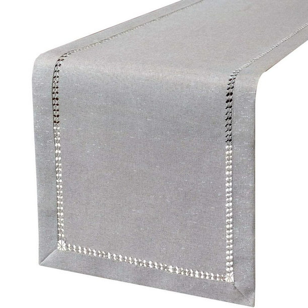 Hand Hemstitched Dining Table Runner Dresser Scarves, Silver Thread Interweaving (Light Gray, 12 ...