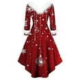 thumbnail image 3 of qelini Womens Christmas Dresses Plus Size Long Sleeve Snowflake Print Furry V Neck A Line Dress Holiday Party Dresses, 3 of 3