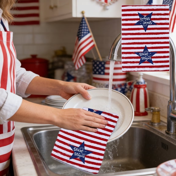 QuanTara Independence Day Kitchen Towel 27.5"x18", Large Patriotic Dish Towel & Hand Towel, Absorbent Tea Towel for Cooking Baking, Holiday Decor, Polyester
