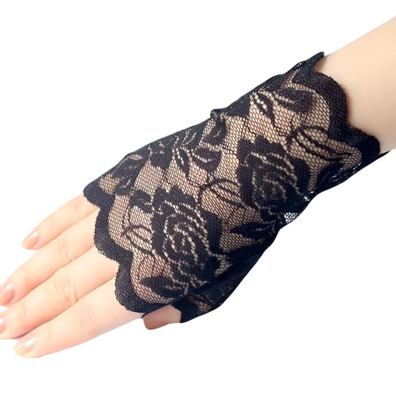 TELOLY Fingerless Short Lace Gloves for Women and Girls Elegant Touchscreen Accessory Black, One Size