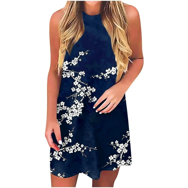 SMihono Robe Maxi Bohème d'Été pour Femmes Grande Taille Décontractée Imprimée Col Rond Manches Courtes Ample Longueur Genou Robe de Plage