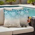thumbnail image 4 of Teal Ombre Coastal Outdoor Waterproof Pillow Covers, Sea Nautical Summer Beach Starfish Coral Decorative Square Throw Pillowcase Sofa Cushion Sham for Patio/Couch/Chair, 18"x18" 2 Pack, 4 of 8