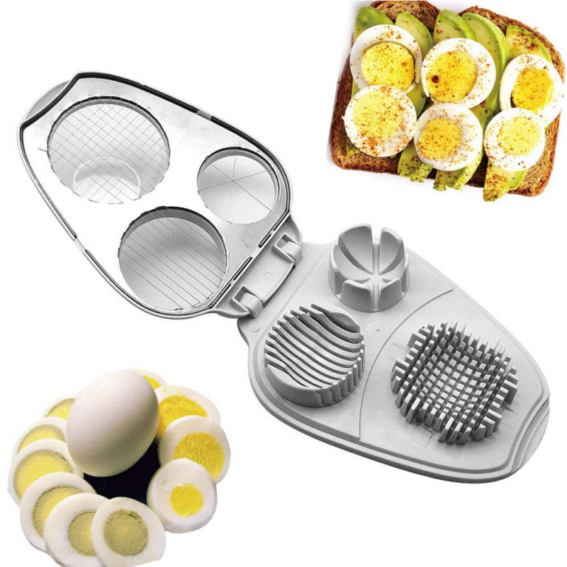 Details about   STAINLESS STEEL DOUBLE EGG SLICER BOILED CUTTER OMELET CUT EDGES NEW 