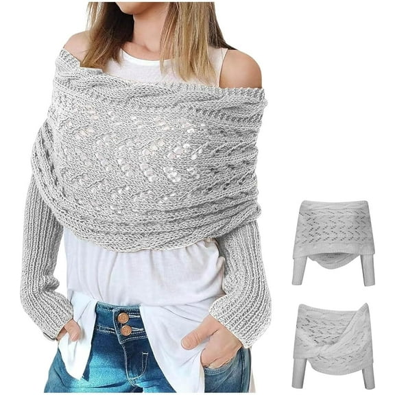 Dalrosia Scarf with Sleeves For Women, 2024 New Women’s Knitted Cut-Out Shawl Poncho Wrap, Knitted Cable Wrap, Shrugs for Women