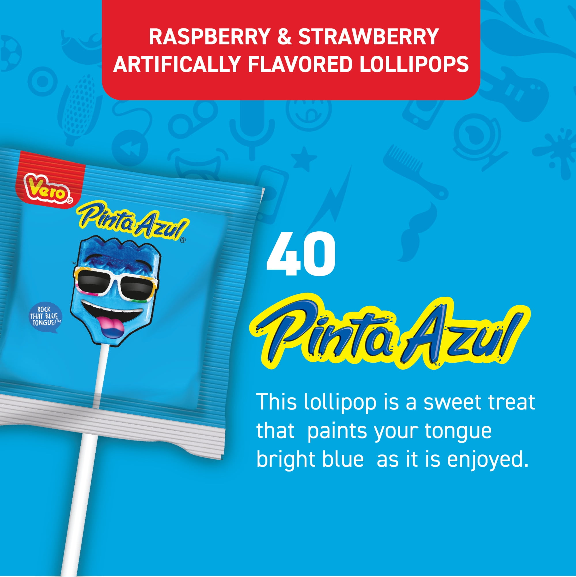 Vero Lollipops Pinta Azul Brocha 40-Pieces Pack