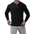 thumbnail image 2 of Men Polo Shirts Casual Solid Color Long Sleeve Striped Lapel T Shirt Button Down Winter Spring Daily Polos for Men Black L, 2 of 5