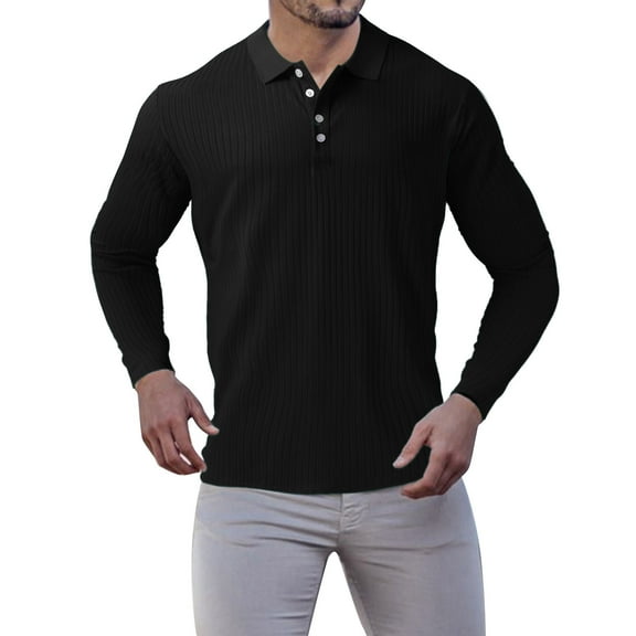 KDFJPTH Mens Long Sleeve Polo Shirts Long Sleeve 0 Tops Black L