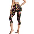 thumbnail image 2 of HELLHERO Mushroom Floral Printed Capri Leggings for Women High Waisted Yoga Pants Breathable Workout Leggings for Sports, XS, 2 of 7