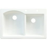 Transolid Aversa 33in x 22in silQ Granite Drop-in Double Bowl Kitchen Sink with 2 BD Faucet Holes, In White