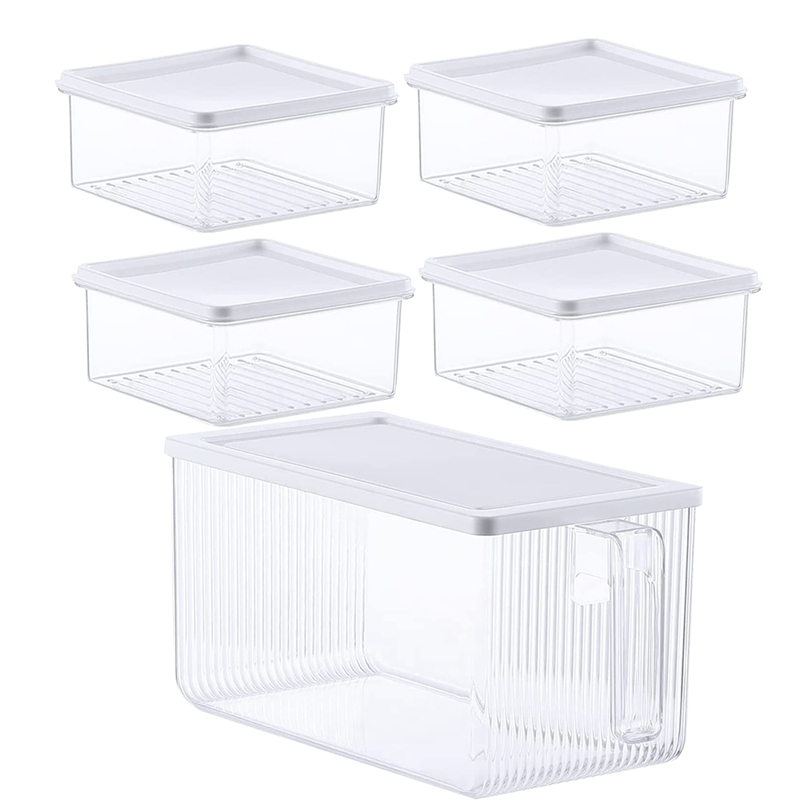 Refrigerator Storage Drawers Fridge Organiser 5 with Lid and Handle