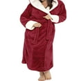thumbnail image 2 of Women Bathrobe Flannel Warm Long Robe Waist Lace-up Pocket Nightgown for Autumn Winter, 2 of 3