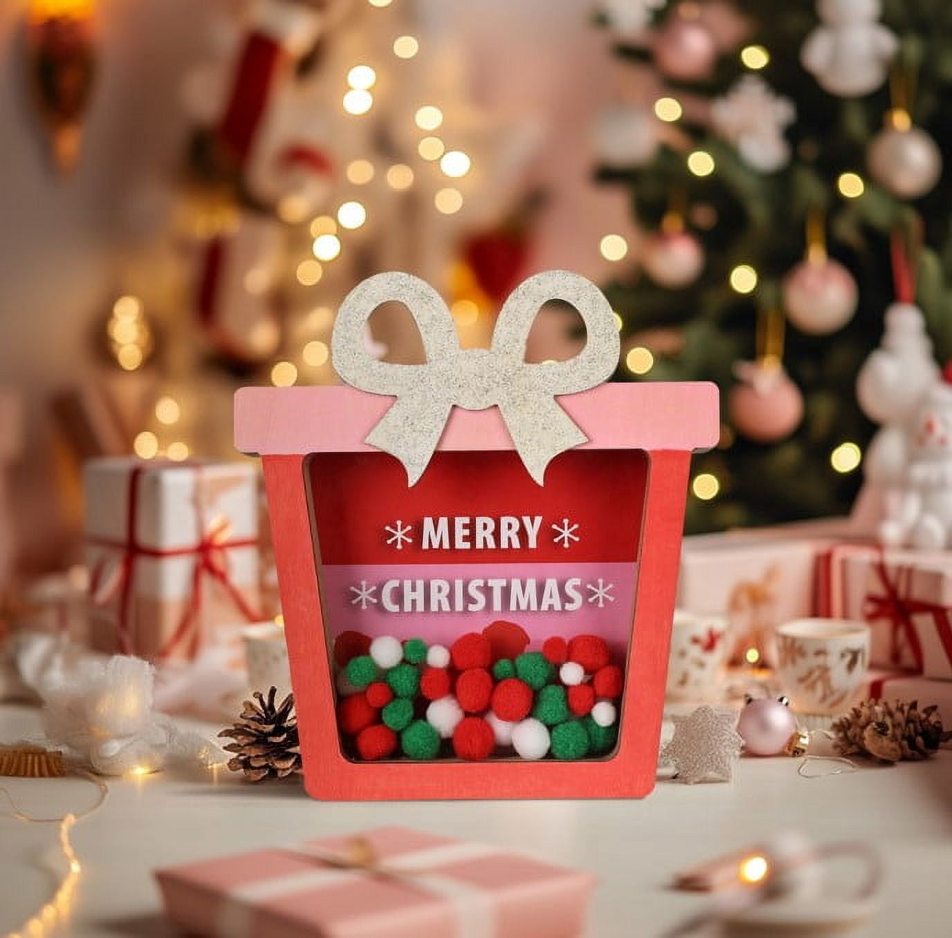Holiday Time Fillable Present and Paint Kit, 8.5 x 9.17 x 1.26 Inch, Wooden Decoration, Unisex, Holiday